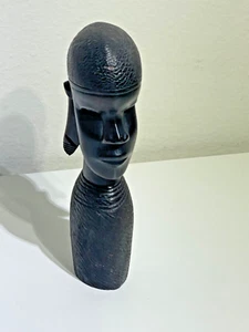 Vintage afrikanische dunkle Ebenholz Holz 9" handgeschnitzt Frau Skulptur Statue Kopf Büste - Bild 1 von 6