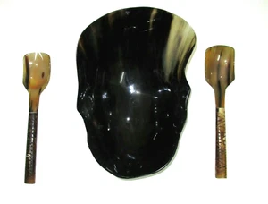 Vintage antike große Servierschale aus Horn 12" mit 2 Servierlöffeln - Bild 1 von 9