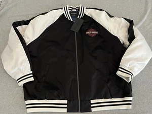 Harley Davidson Motorcycles Bomber Jacket Embroidered Black White Mens 2XL XXL - Picture 1 of 7