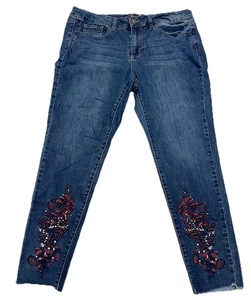 One 5 One Jeans Womens 18W Embroidered Fall Floral High Rise Ankle Beaded Boho - Picture 1 of 13