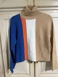 Lucy Paris Women Striped Turtleneck Sweater Small Color Block Cropped - Picture 1 of 7