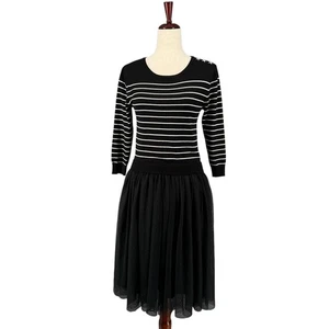 Modcloth Flaunt Where You Want Twofer Dress M Black White Stripe Sweater Tulle - Picture 1 of 12