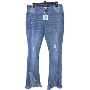 Hayden Los Angeles Jeans Size 1XL Blue Distressed Frayed Hem Bootcut Denim NWT - Picture 1 of 9