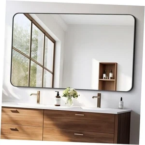 Bathroom Mirror, 30x50 inch Black Rectangle Wall Mirror, Metal Frame Rounded - Picture 1 of 7