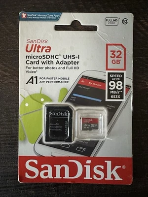 SanDisk Ultra 32GB MicroSDHC UHS-I Memory Card With Adaptor - New - Image 1 of 2