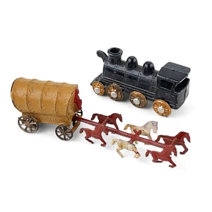 Vintage Miniature Stagecoach Carriage Wagon Horses Bonus Train - Picture 1 of 13