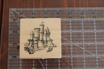 NUEVO Sello de Goma Montado en Madera Inkadinkado CASTILLO DE ARENA Beah Bandera Mar Verano Foto 1 de 3