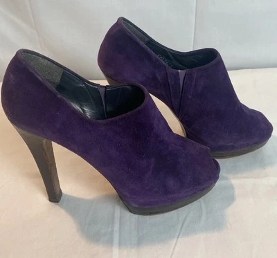 Zapatos botín Stuart Weitzman púrpura gamuza Altamira Stilletto punta abierta talla 9 Foto 1 de 4
