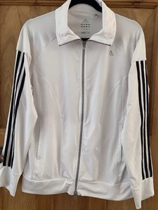 Ladies Adidas White And Black Stripes Climacool Zipped Jacket Size 16 - Picture 1 of 7