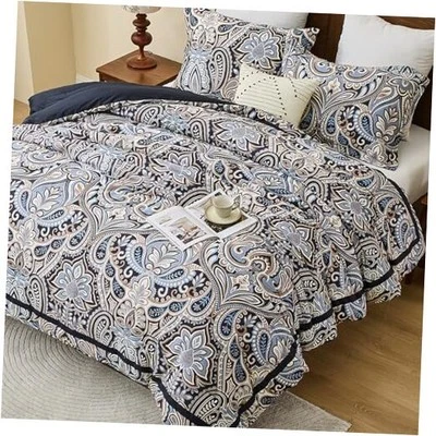  Juego de edredón de algodón tamaño queen, cachemira reina (90"x90") negro/beige/marrón Foto 1 de 4