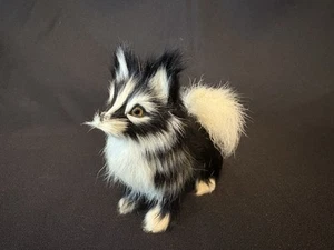 VTG 4” Real Fur Miniature Dog Kitten Cat Fox Black White Glassy Eyes Realistic - Picture 1 of 7