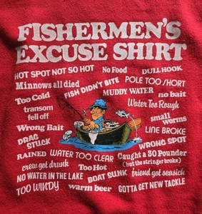 Vintage Fishermans Excuse Shirt Red Sweatshirt Size XL 80s Bassett-Walker - Picture 1 of 6