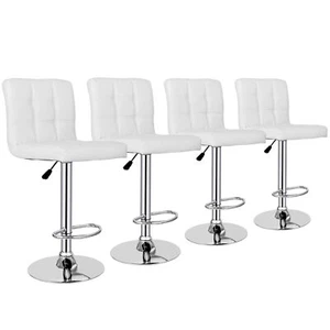 Set of 4 Adjustable Bar Stools Dinning Chair with Back PU Leather White - Picture 1 of 12