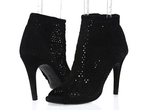 Womens PEDRO GARCIA Black Suede Open Toe Perforated sandals Sz. 39.5 - Picture 1 of 8