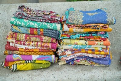 Sale on Indian floral print vintage cotton quilts Boho kantha sari blankets - Image 1 of 4