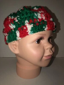 Crochet Christmas Hat (Red, Green & White) Toddler Size - Picture 1 of 3