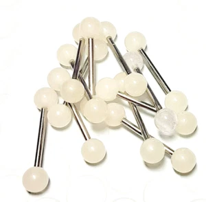 Barbell Tongue Nipple Ring Acrylic/Steel 14 Gauge 5/8" 6mm Off White SET of 2 - Picture 1 of 3
