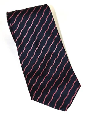 NOVA Gravata Brioni Azul Marinho com Listra Repp Treliça Vermelha e Branca 100% Seda 3,5 X 57 - Imagem 1 de 4