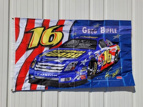 2000's Greg Biffle NASCAR #16 Roush Racing National Guard Ford Flag, 3' X 5' Cover