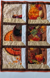 Handcrafted Throw Lap Quilt/Wall Hanging  30" x  23" Autumn/Thanksgiving - Picture 1 of 7