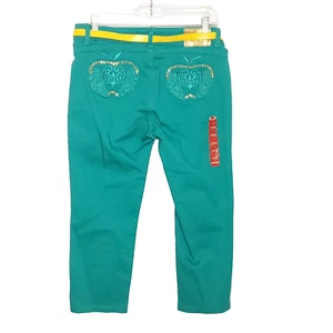 Apple Bottom Capris Sz 11/12 Green Stretch Denim Studded Embroidered Pockets - Picture 1 of 8