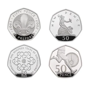4 unzirkulierte UNC 50p Fifty Pence Münzen - Pfadfinder, Führer, Bannister, Britannia - Bild 1 von 1