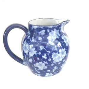 Ironstone China Pitcher Blue White Flow Ware Calico Floral Marked 4.25" T #1 - Picture 1 of 8