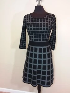 Issac Mizrahi LIVE Black and Gray windowpane check Fit / Flare XS - Picture 1 of 5