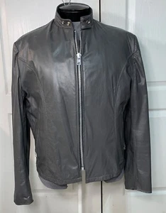 VTG Sears The Leather Store Motorcycle Zip Out Lining Gray Leather Jacket Sz44R - Picture 1 of 14