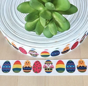 7/8" (1 YD) Easter Egg Grosgrain Ribbon Colored Eggs Chicks - Picture 1 of 1
