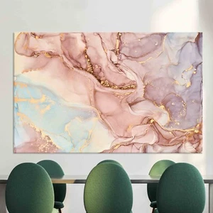 Pastel Abstract Canvas Wall Art, Gold Line Painting, Modern Office Decor - Picture 1 of 11