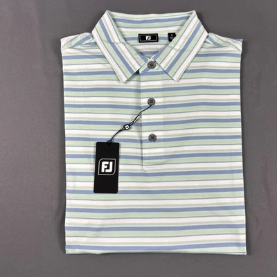 FootJoy Golf Shirt Polo Mixer Stripe Large Green White Blue Polyester MSRP $80 - Image 1 of 4
