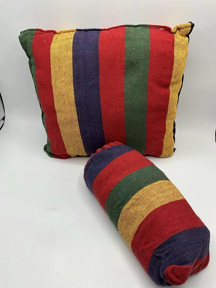 1pc Striped Casual Hanging Chair Hammock (Including Pillow)canvas Swing Suitable - Image 1 of 4