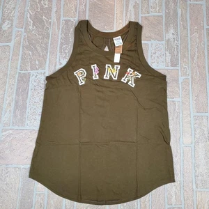 VS Pink Womens Tank Top Green Floral Size Medium NWT - Picture 1 of 6
