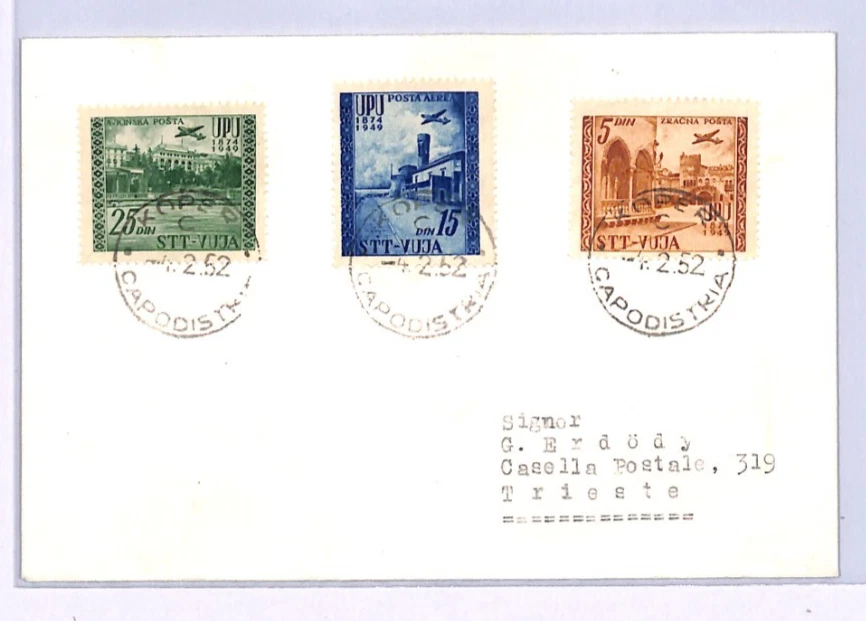 Yugoslavia TRIESTE (Zona B) 1952 FDC Koper *UPU* JUEGO DE AIRE{3} Cubierta de primer día XV57 Foto 1 de 4