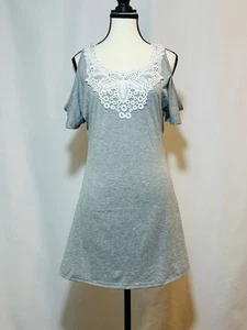 Meaneor Cold Shoulder Dress with Lace Detail – Light Gray, Size S - Picture 1 of 3