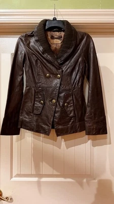 GUESS Women’s Genuine Leather Jacket Dark Brown Size  Medium - Image 1 of 4