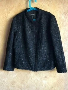 NWT ANN TAYLOR PETITE Sz 2P or XS Women's JACKET BLAZER BLACK ASSIMETRIC ZIP  - Picture 1 of 11