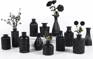 12Pcs Glass Bud Vases Set, Small Vases for Flowers, Black Bud Vase for Centerpie - Picture 1 of 12