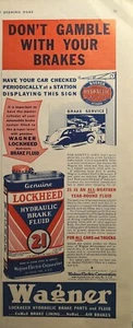 Líquido de frenos hidráulico Wagner Lockheed Don't Gamble Garaje anuncio impreso vintage 1940 - Imagen 1 de 4