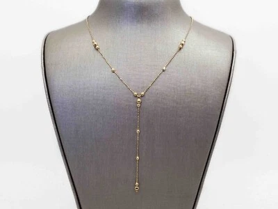 Y-Drop Style Bead Station Chain Necklace 14k Gold - Image 1 of 4