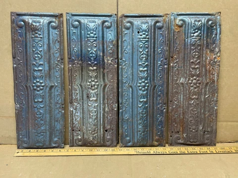 4 pc 18" x 6.5" Flat Antique Ceiling Tin Vintage Reclaimed Salvage Art Craft Cover