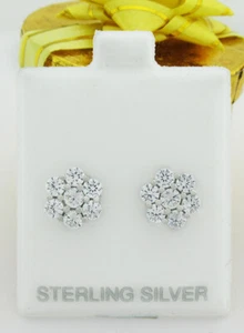 LAB CREATED WHITE SAPPHIRES 2.14 Cts FLOWER STUD EARRINGS .925 SILVER-NWT - Picture 1 of 3