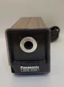 Vintage Panasonic KP-77 Auto Stop Electric Pencil Sharpener Wood Grain MCM - Picture 1 of 5