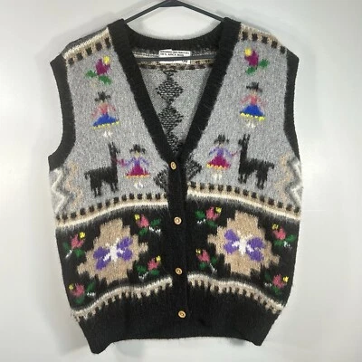 Artesanias Quechua 100% Alpaca Wool Wood Button Up Hand Woven Vest One Size VG++ - Изображение 1 из 4