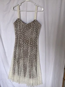JOSEPH RIBKOFF Cream Polka Dot Lightweight Sheer Dress Size 12 Nude Underlay - Picture 1 of 11