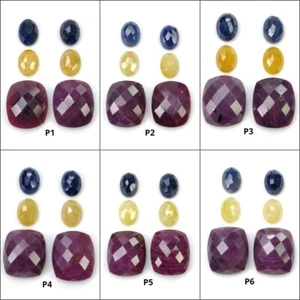 Ruby Sapphire Rose Cut Earring Pair Checker Cut Flat Back for Jewelry Making - Picture 1 of 7