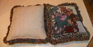 Pair of Green Beige Noah's Ark Print Throw Pillows / Decorative Pillows  15 x 15 - Picture 1 of 3