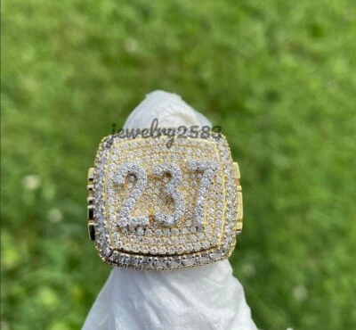 Men's 2.33Ct D/VVS Moissanite Custom Number Ring 14k Yellow Gold Plated Silver - Image 1 of 4