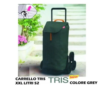 GIMI CARRELLO SPESA "TRIS" GRIGIO,lt.52 cm.51x44 h 96, 6 RUOTE, ADATTO x GRADINI - Immagine 1 di 4